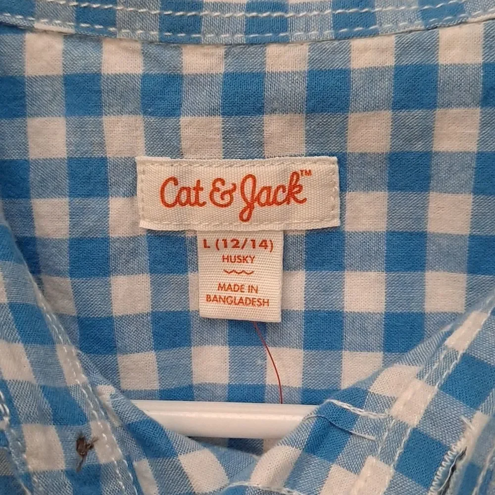 Cat & Jack Target Brand Long Sleeve Plaid Button Shirt Bluebell Blue White Plaid